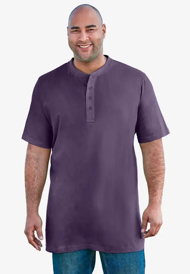 Shrink-Less Longer Length Lightweight Henley T-Shirt