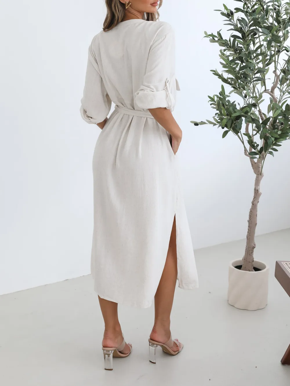 Oat Casual Style  V Neckline Dress