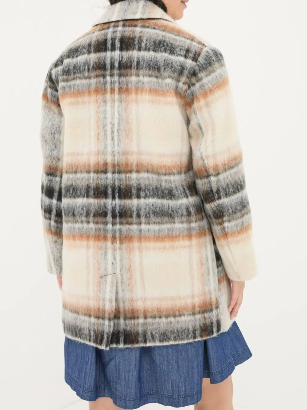 Brown Plaid Wool Blend Coat