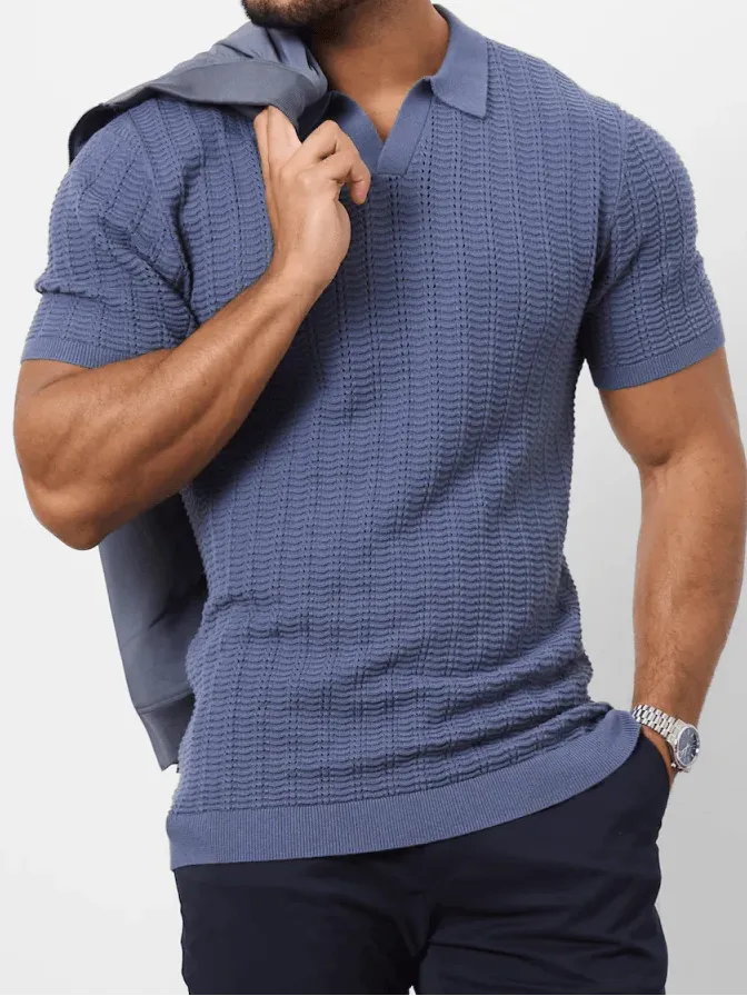 Slate Blue Soft Simple Cotton Textured Polo Shirt