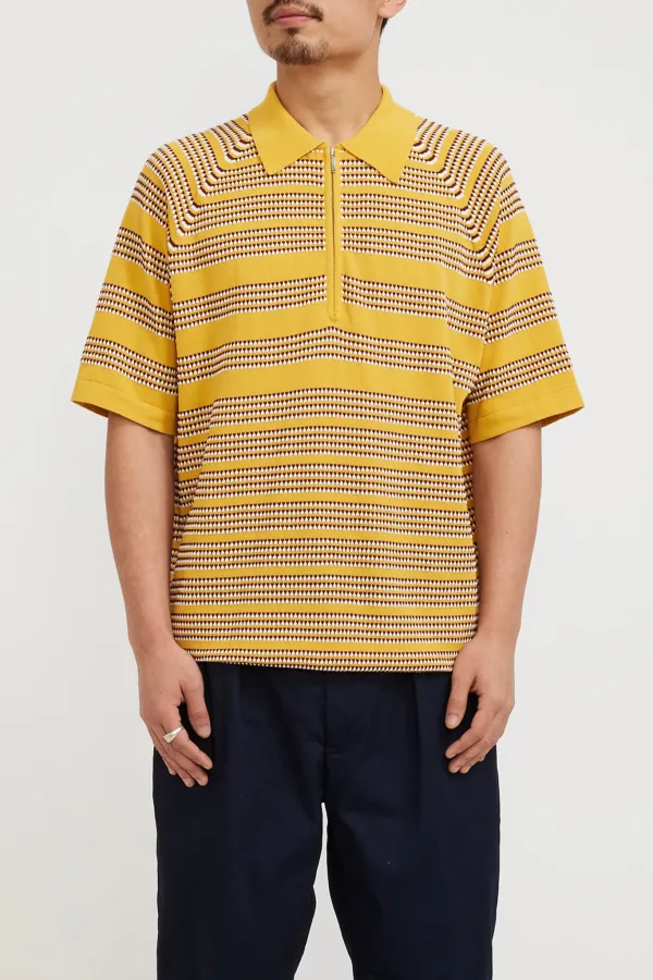 Half Zip Knit Polo Jacquard Yellow