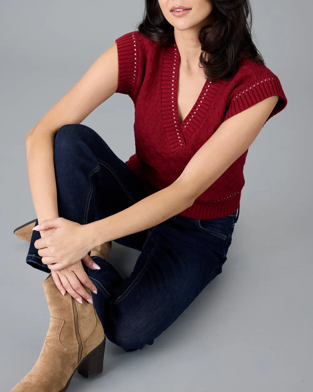 Burgundy Cut Out Knitted Top