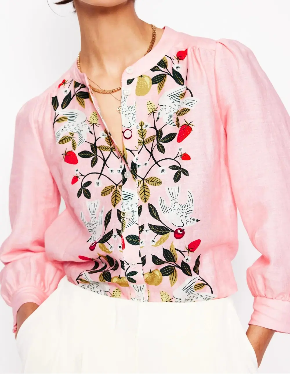 Pink Embroidered Linen Blouse