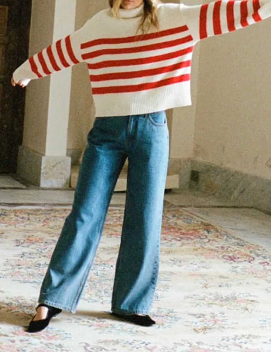 Mid Wash Blue Wide Leg Denim Jeans