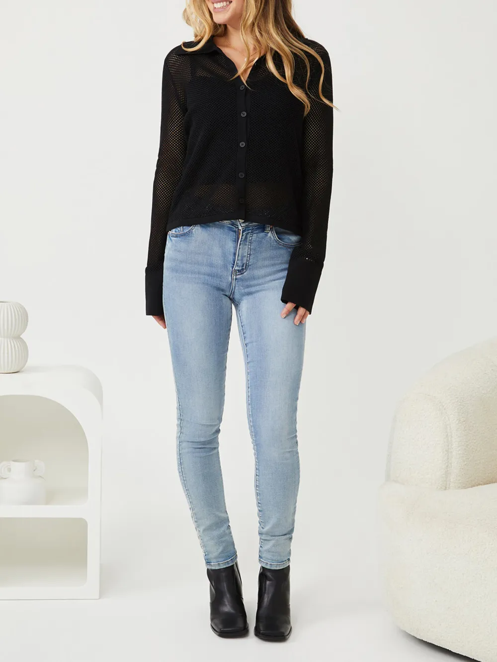 Black V Neck Knit Shirt