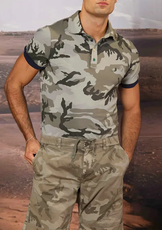 Men's Camouflage Cotton Green Polo Shirt