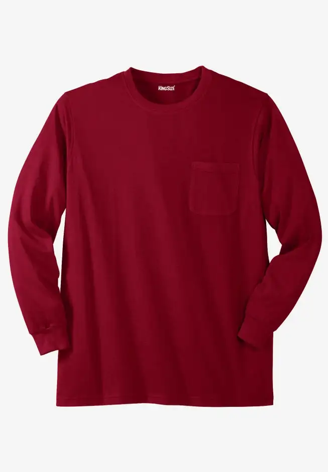 Shrink-Less™ Lightweight Long-Sleeve Crewneck Pocket T-Shirt