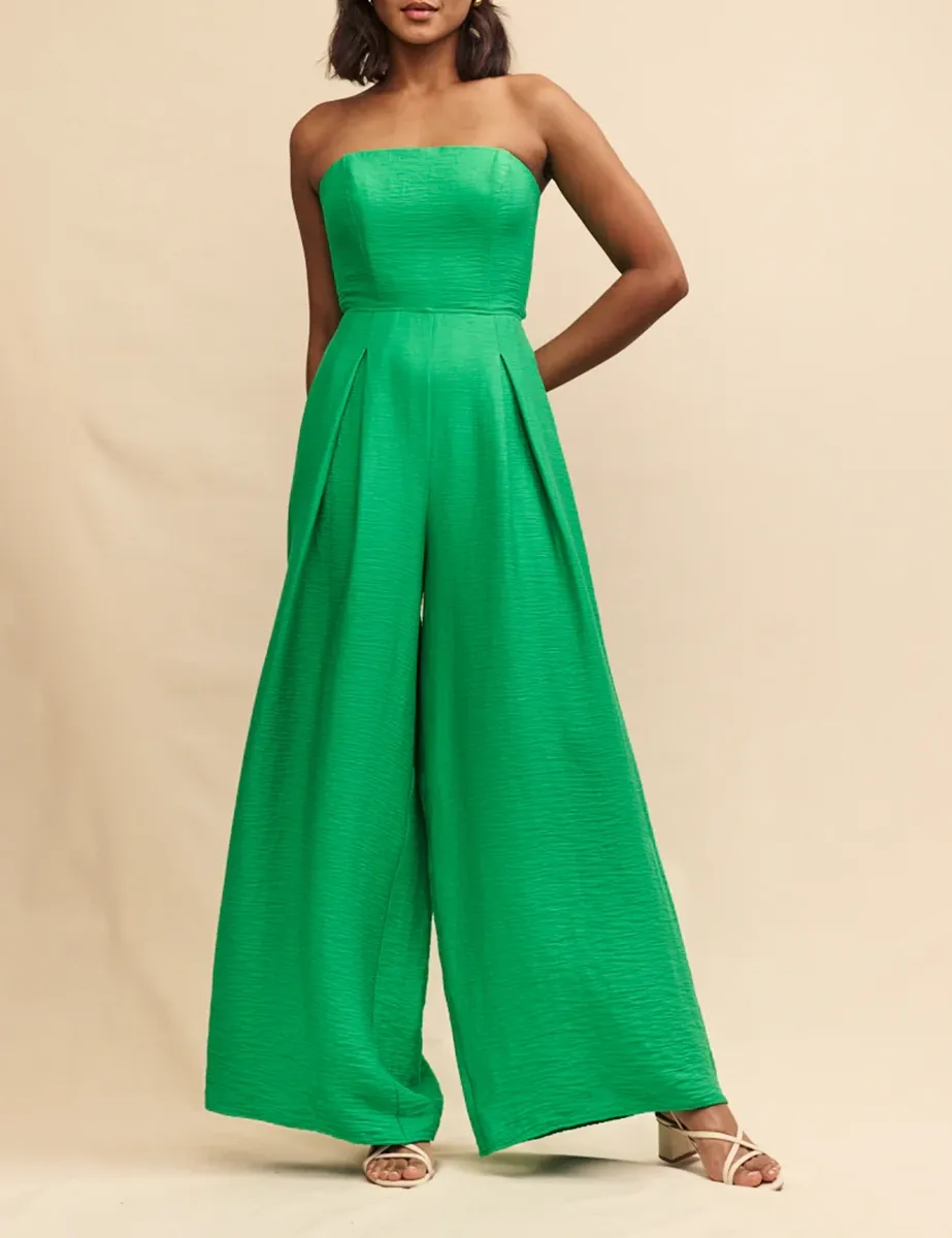 Green Linen-Blend Jumpsuit