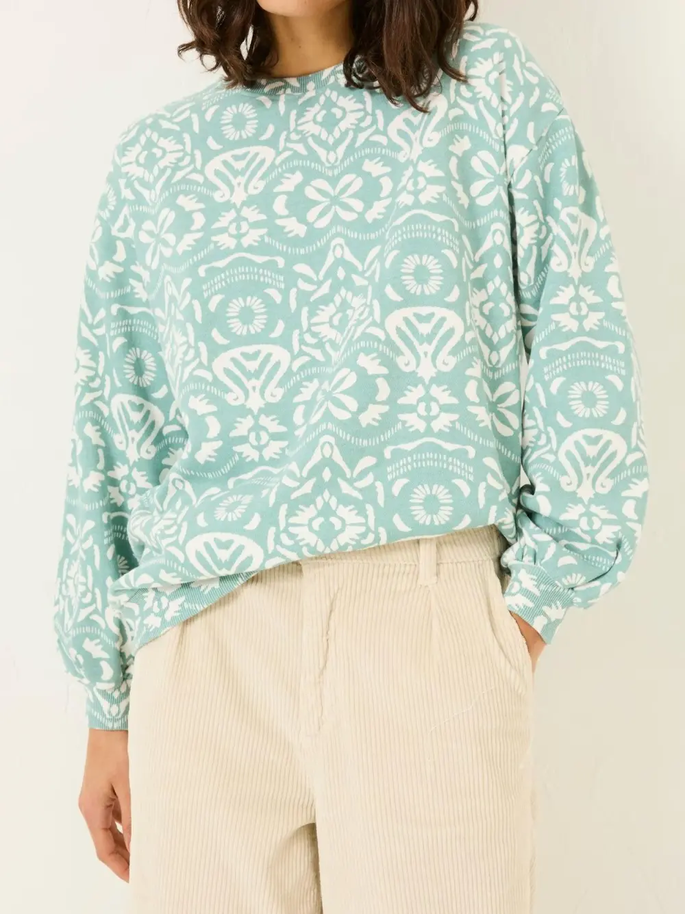 Green Printed Crew Neck Sweatshirt