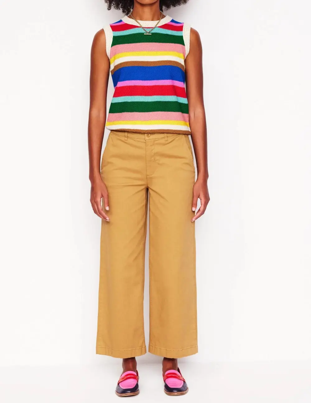 Multicolor Striped Crochet - Trim Tank