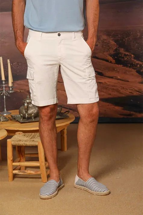 Slim Fit Stretch Men's Cotton Off-White Shorts