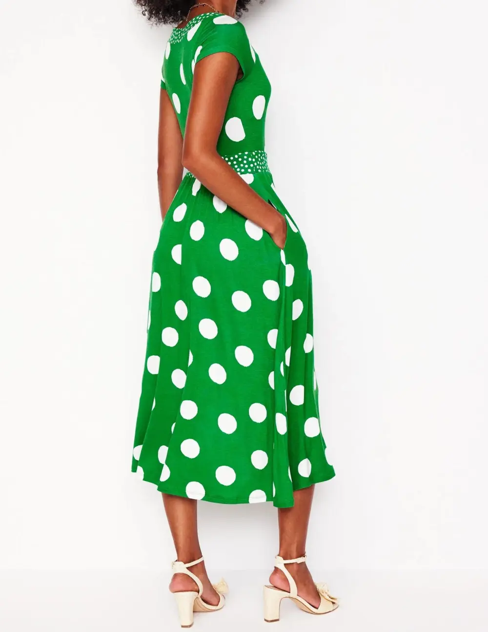 Green Polka - Dot Short - Sleeve Midi Dress