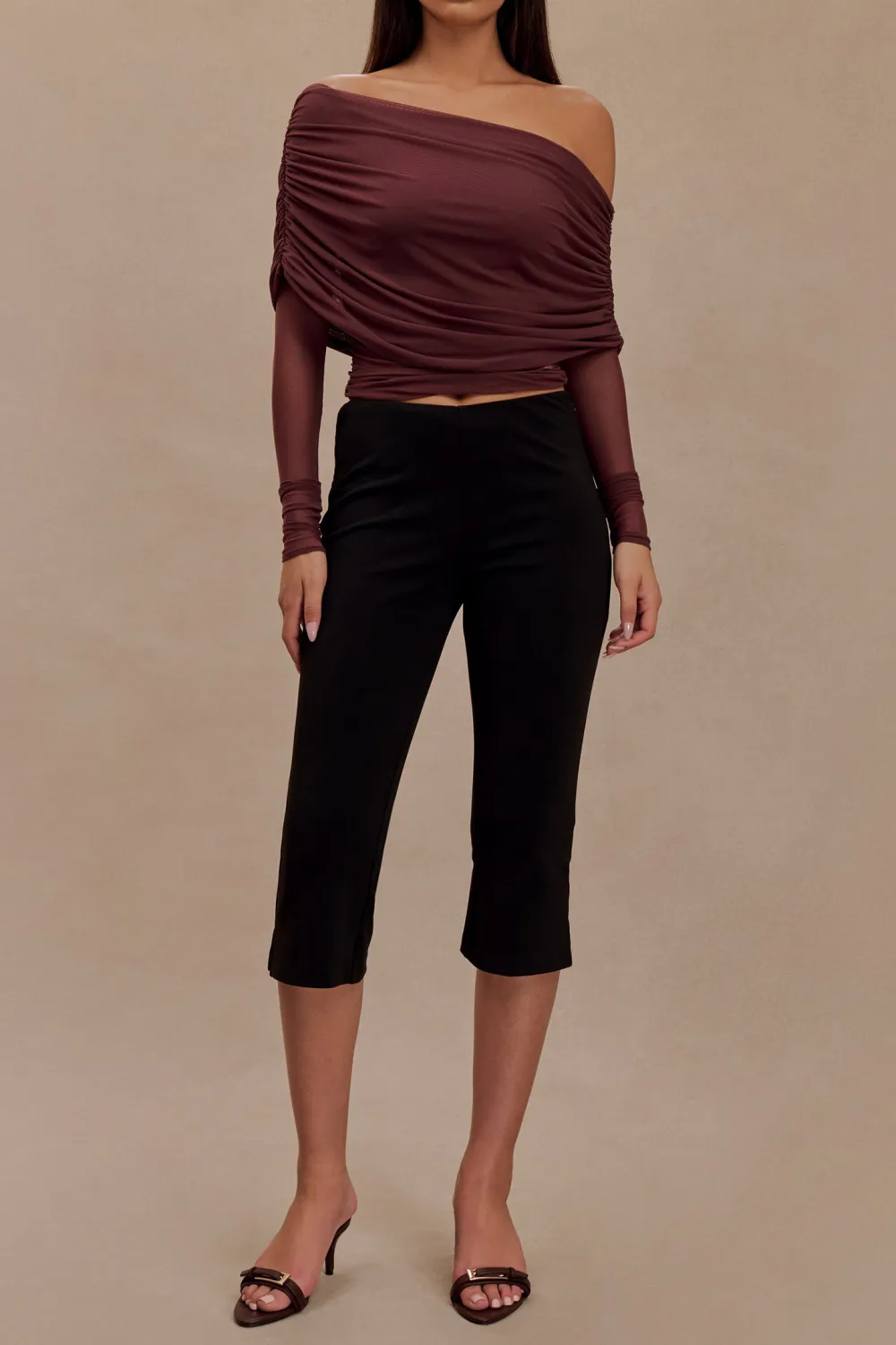 Sheer Mesh Off Shoulder Top