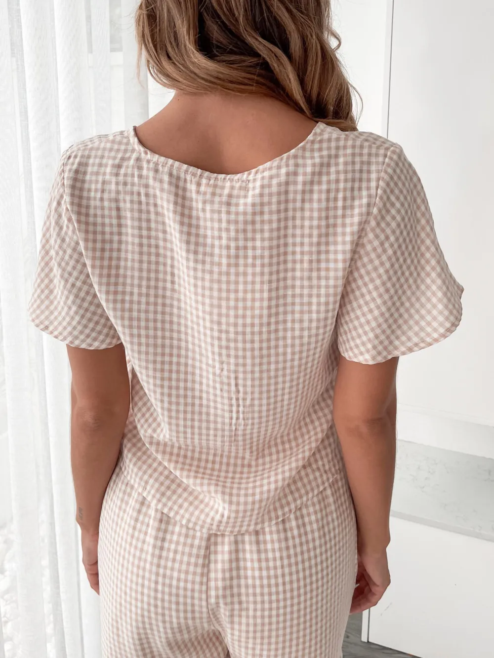 Beige Casual Style Gingham Top