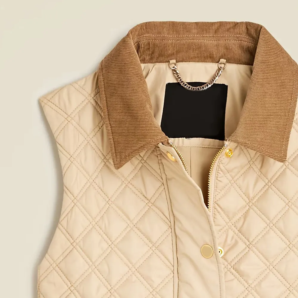 Corduroy-trim Quilted Vest In Green