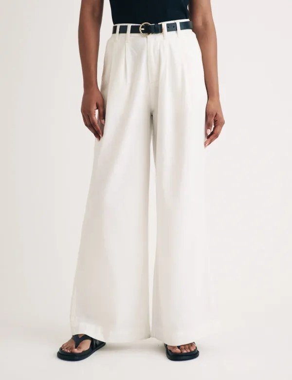 White Double Pleated Wide Leg Trousers