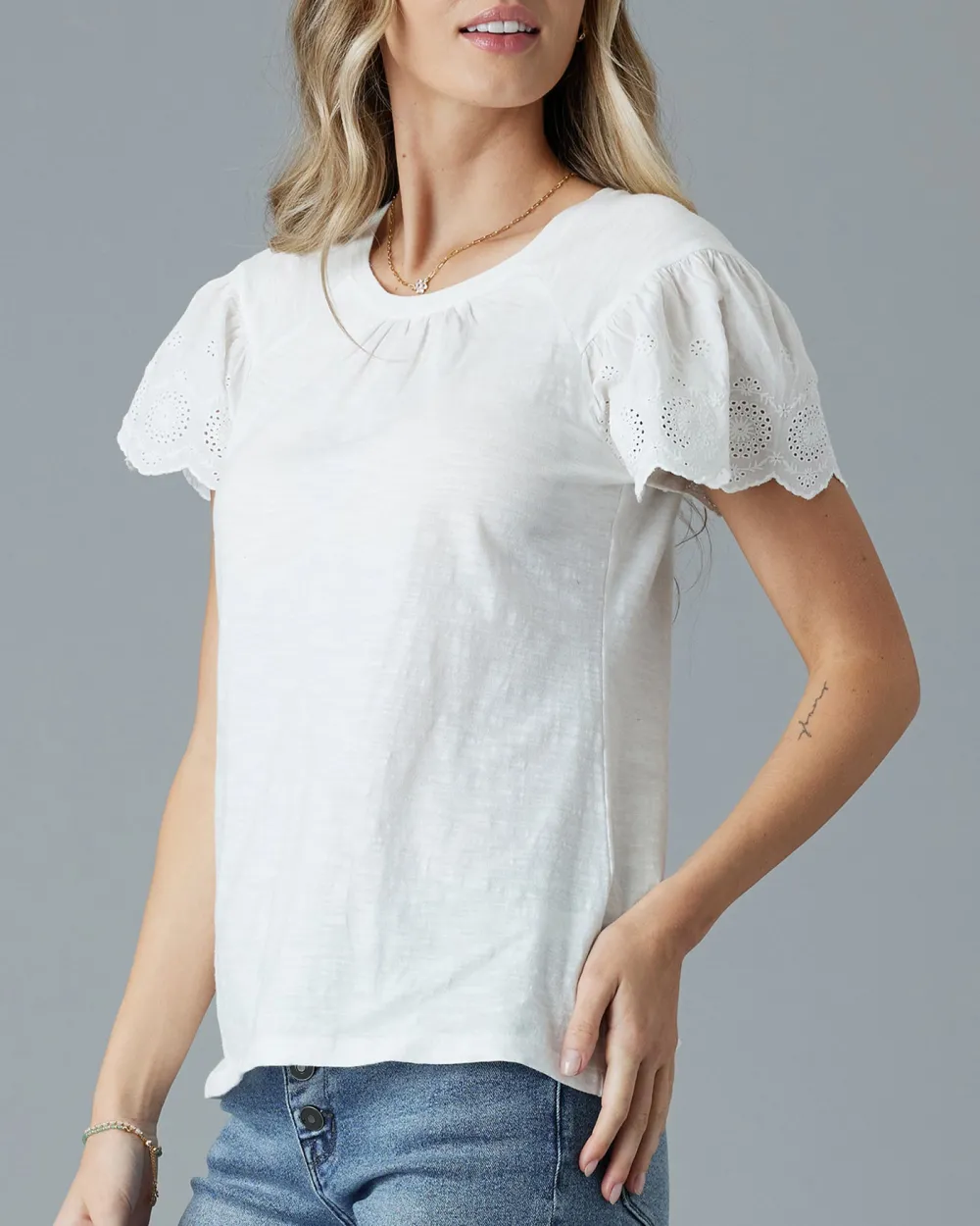 Casual T-Shirt With Delicate Eyelet Detailing