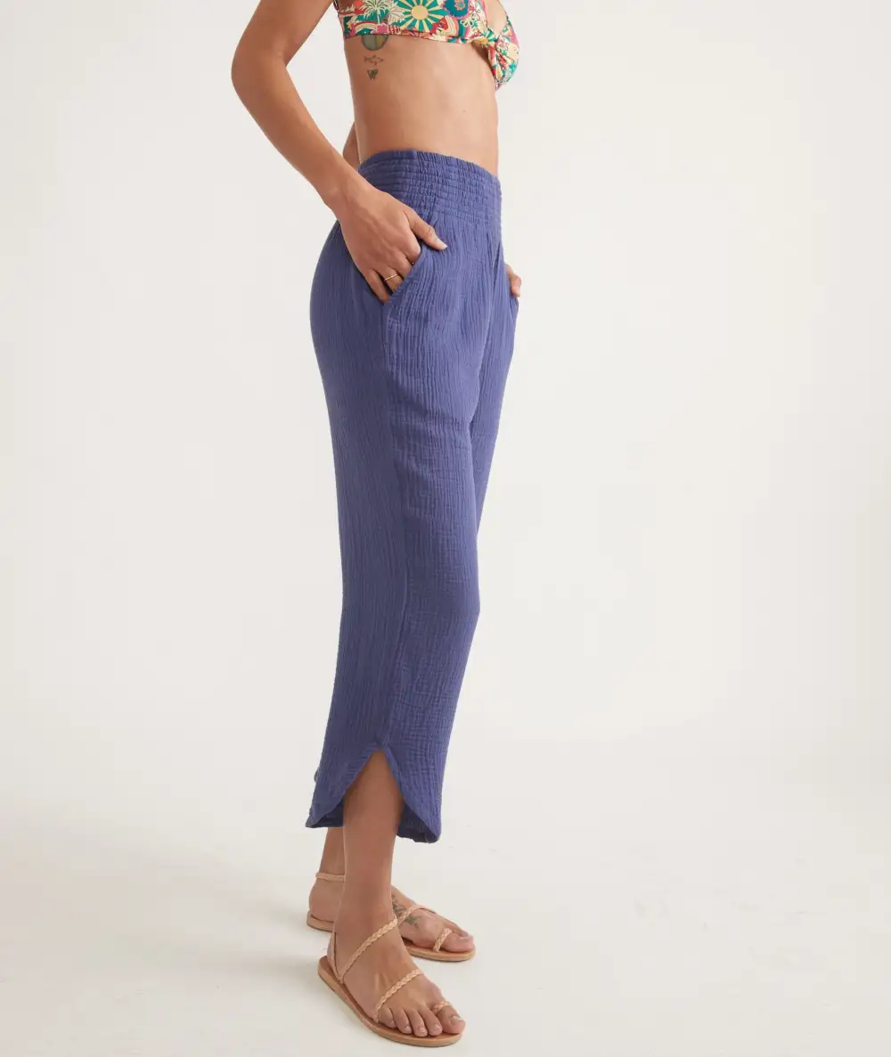 Navy Blue Double Cloth Wide Pants