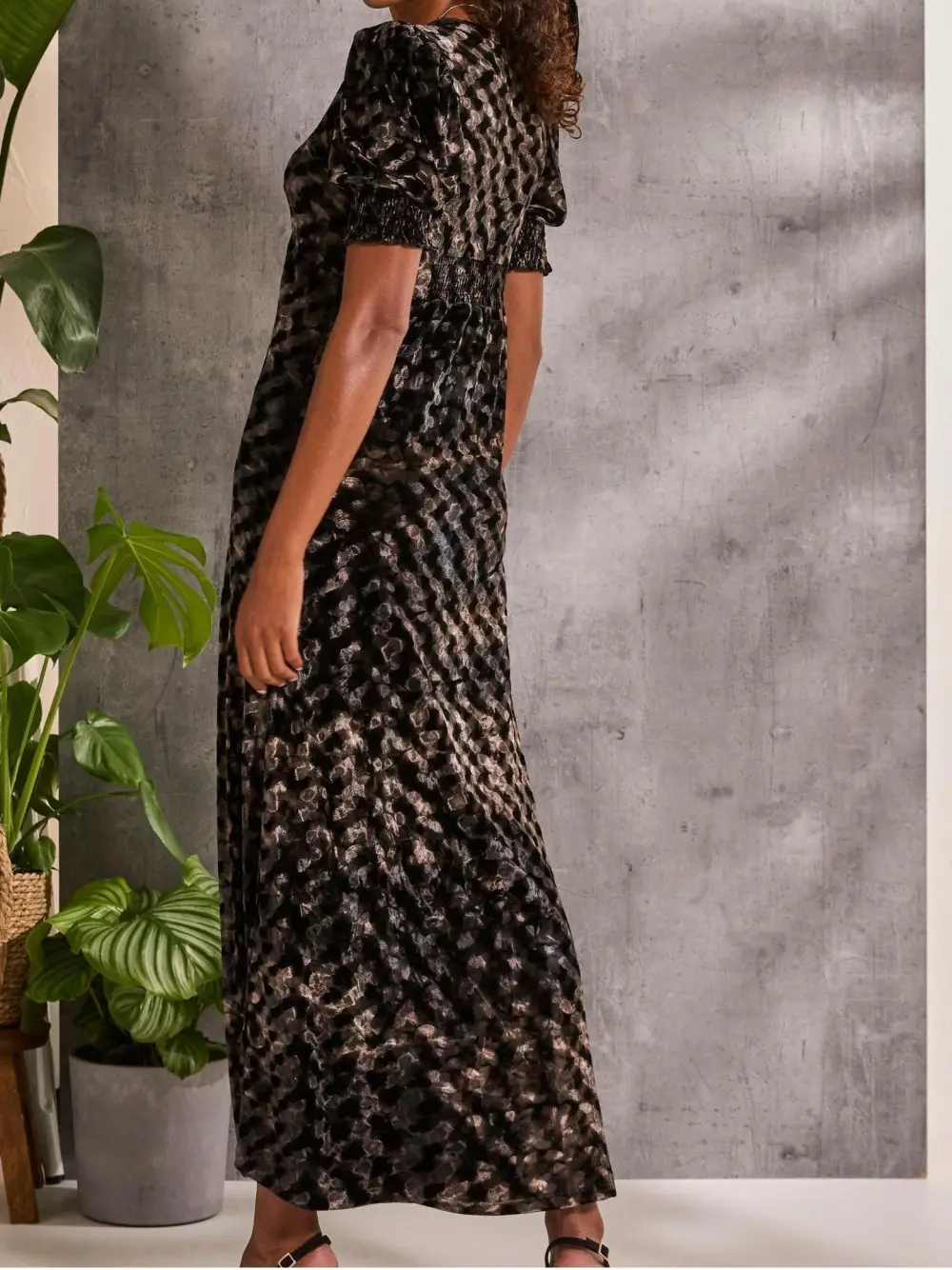 Black Hammered Velvet Midi Dress