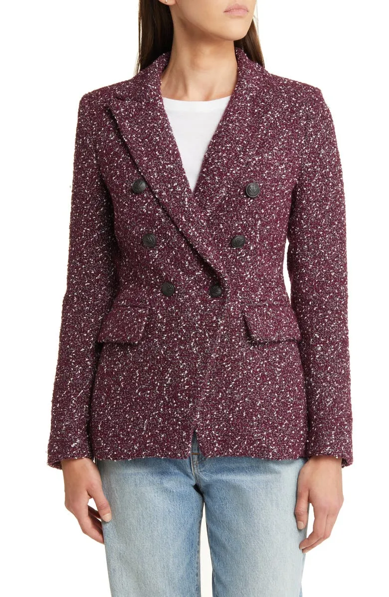 Double Breasted Wool Blend Tweed Blazer