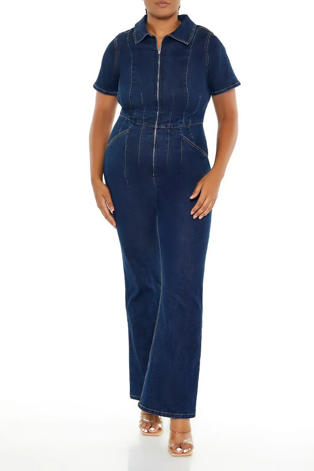 Plus Size Denim Zip-Up Jumpsuit