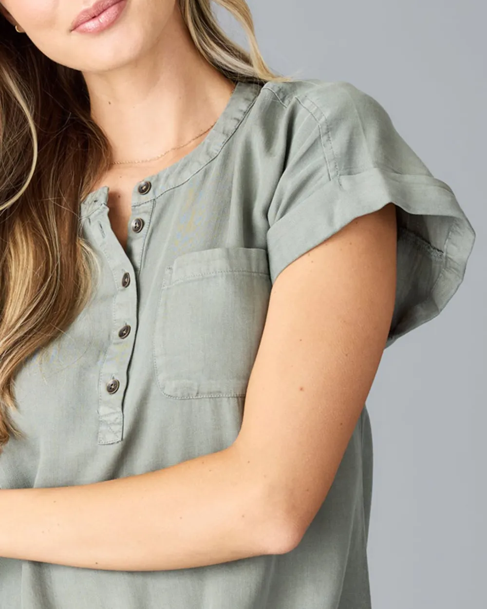 Relaxed Fit Sage Green Henley Shirt