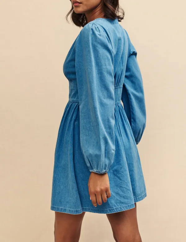 Denim Long Sleeve Button Front Mini Dress
