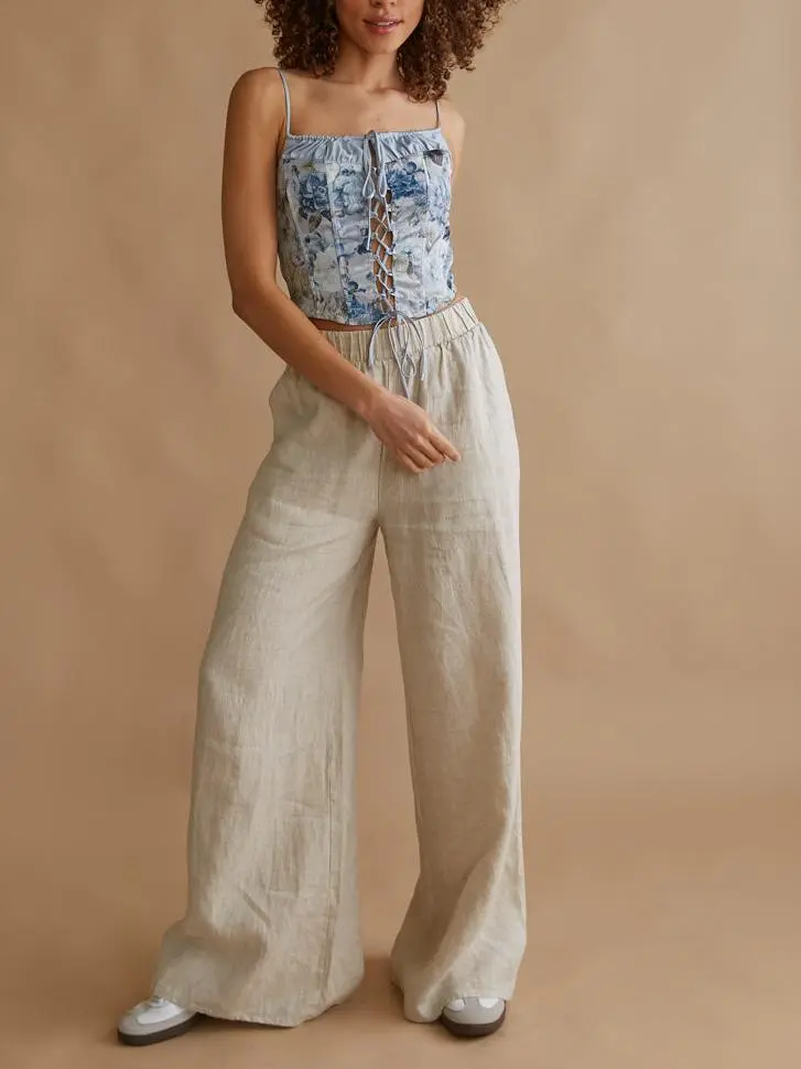 Delphine Lace Up Floral Satin Corset Top