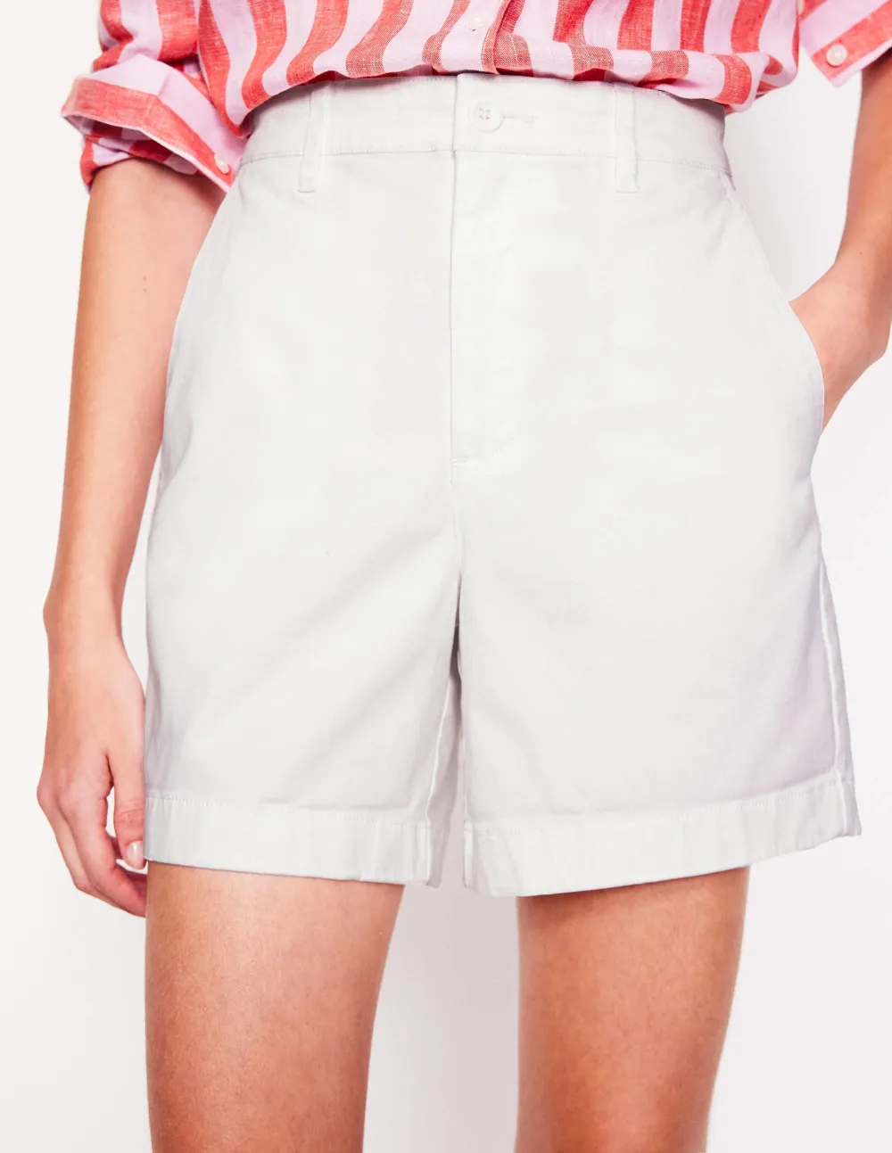 White and Pink Striped Chino Shorts