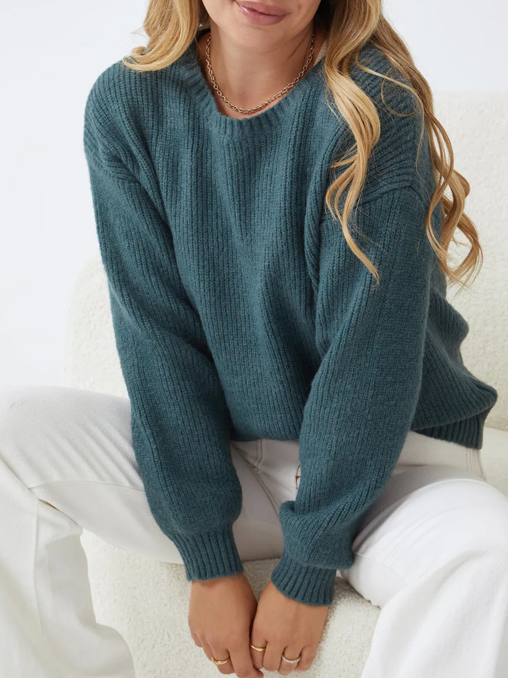 Petrol Casual Style Crew Neck Knit