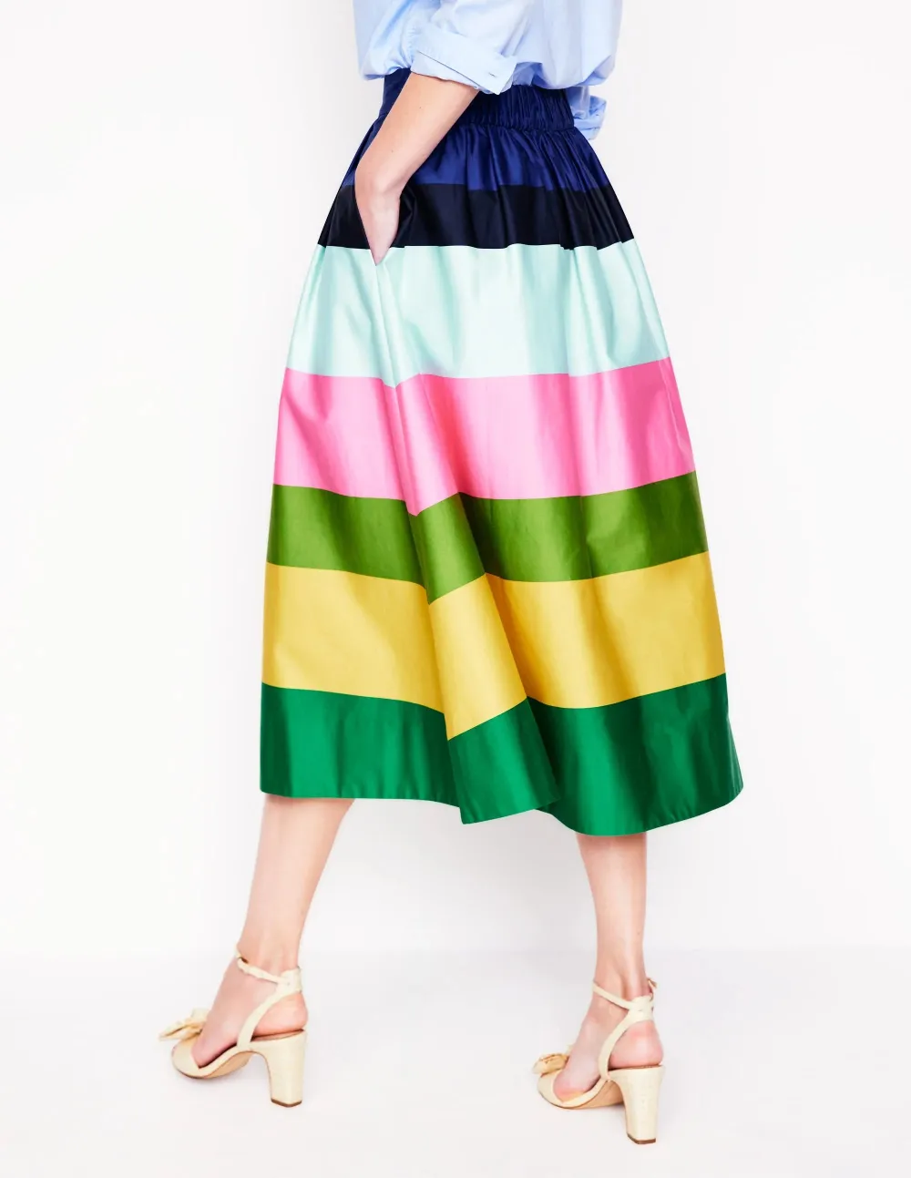 Multicolor Striped Isabella Cotton Midi Skirt