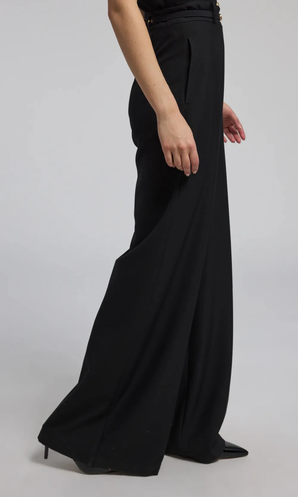 Black Drop Button Wide Leg Trousers