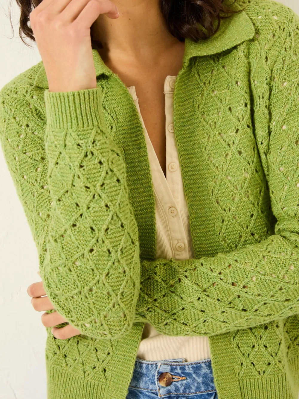 Green Pointelle Knitted Cardigan