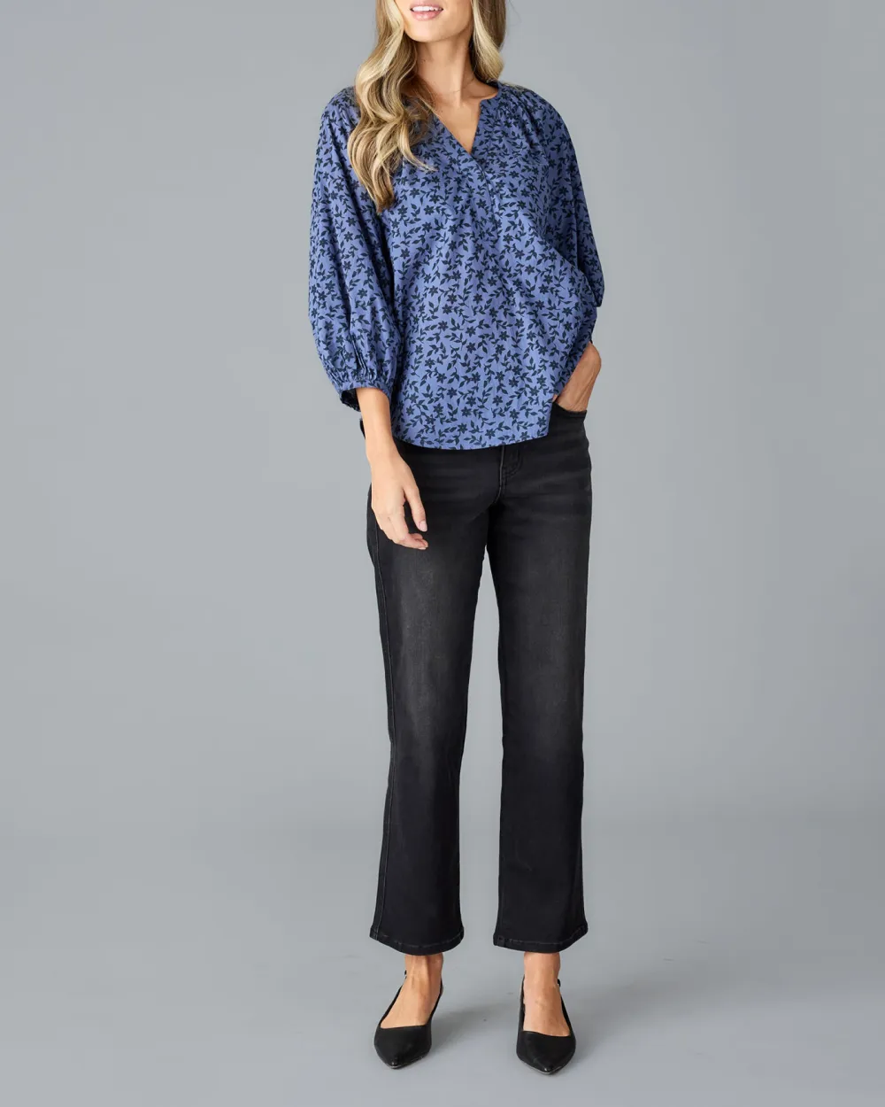 Stylish Blue V-Neck Blouse