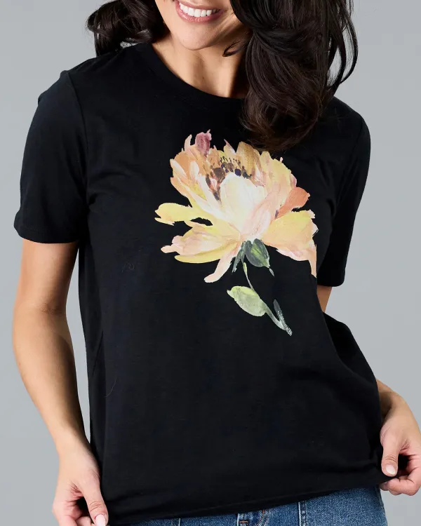 Black Graphic T-Shirt With Floral Print