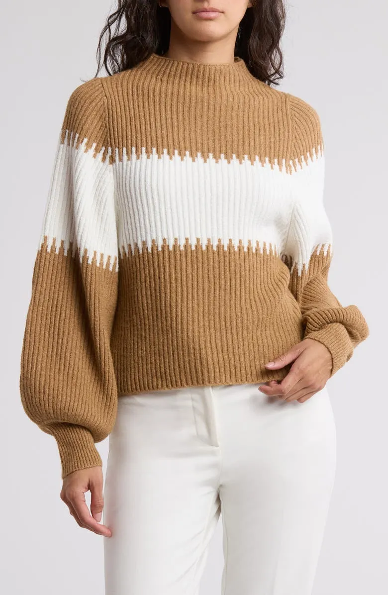 Colorblock Split Neck Sweater
