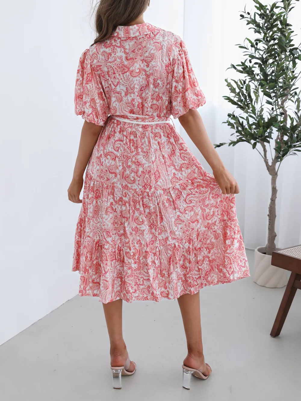 V Neckline Pink Print Reign Dress