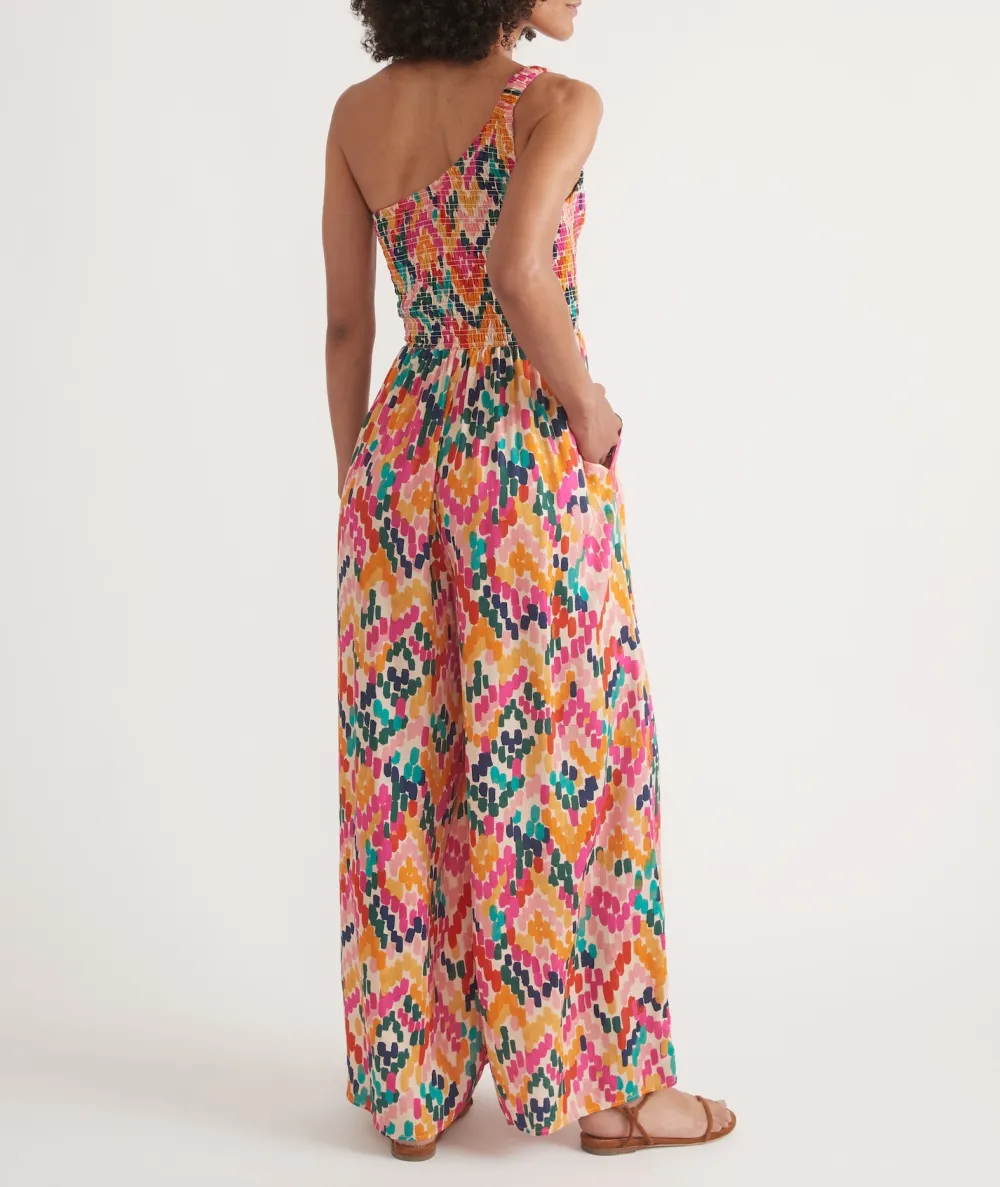 One-Shoulder Floral Print Jumpsuit