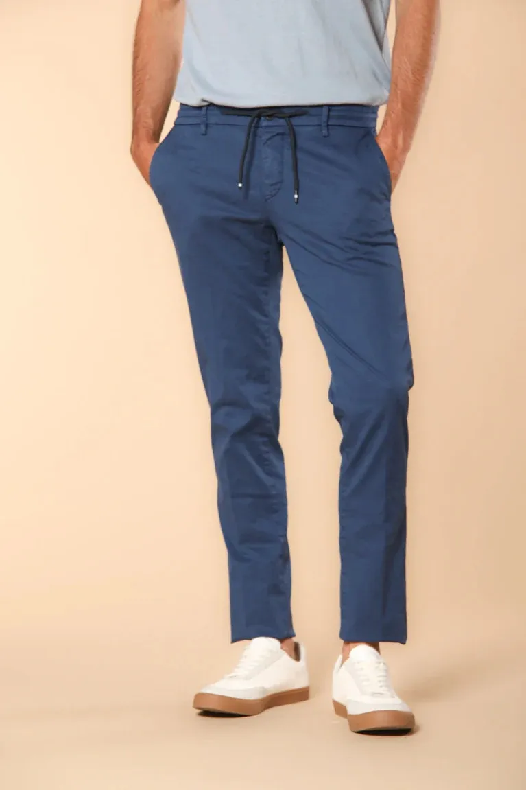 Men's Blue Twill Elastic Waist Slim Fit Trousers