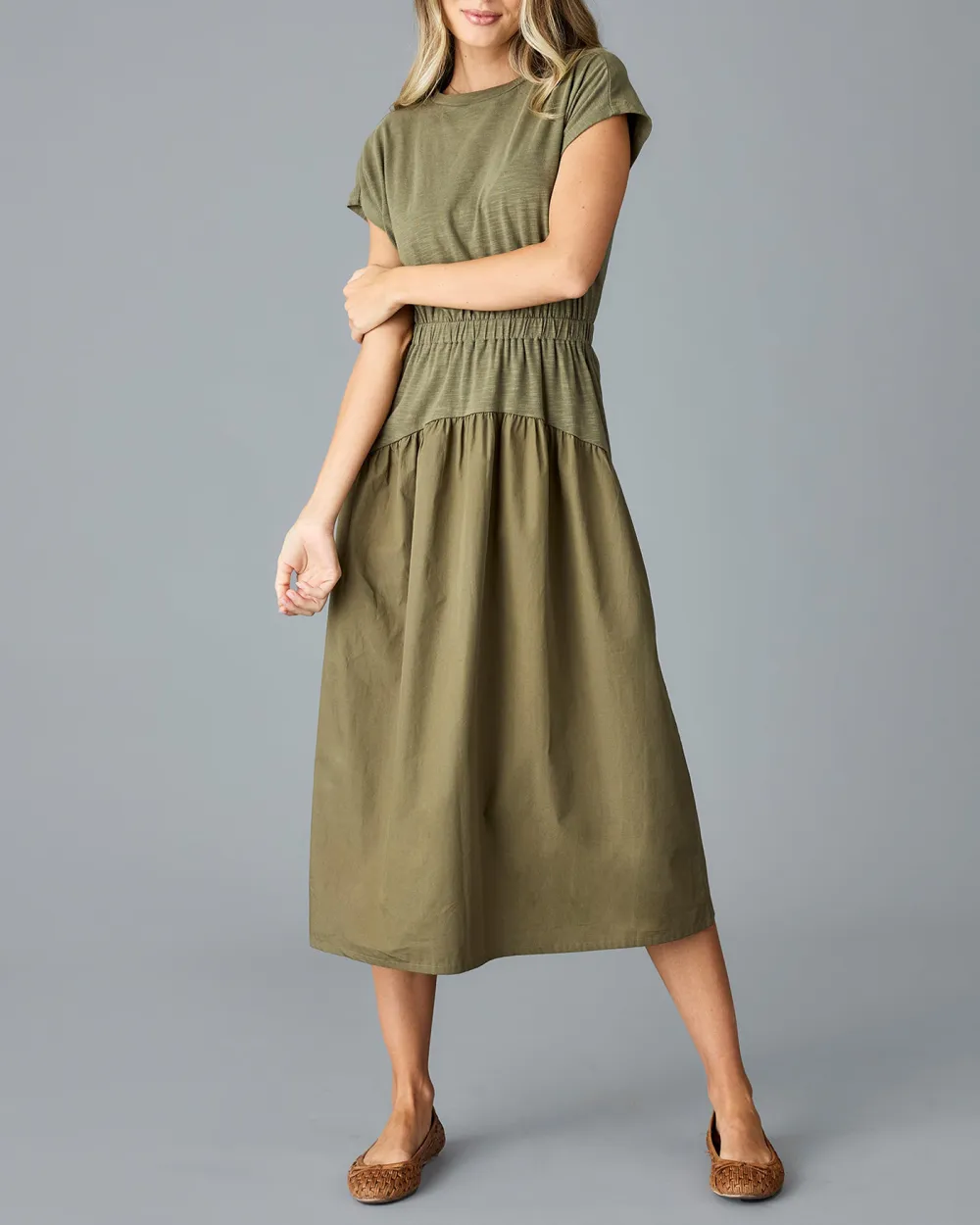 Olive Green Ruched Waist Dress