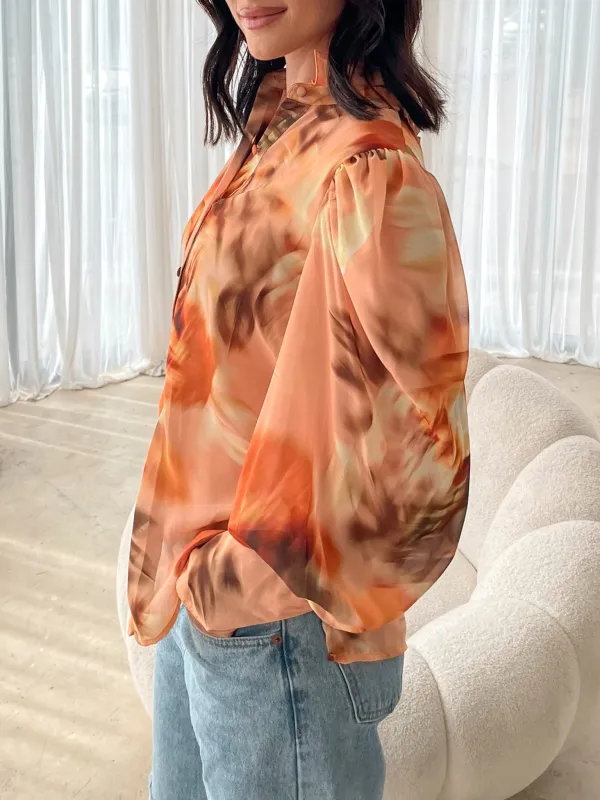 Yellow Blurred Floral Fleet Blouse