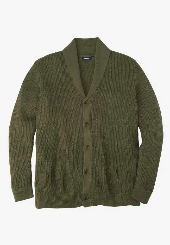 Shaker Knit Shawl-Collar Cardigan Sweater