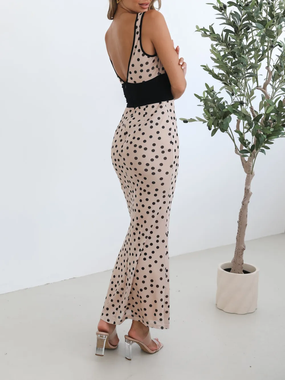 Beige Spot Casual Style Dress