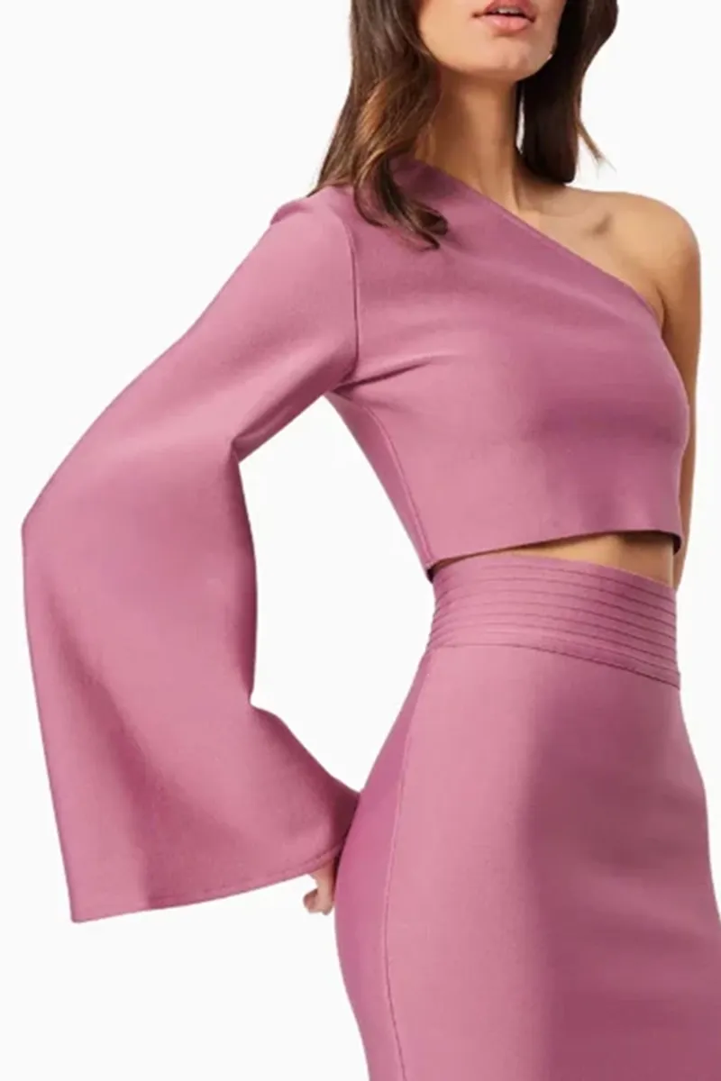 One Shoulder Flare Sleeve Two Piece Sets
