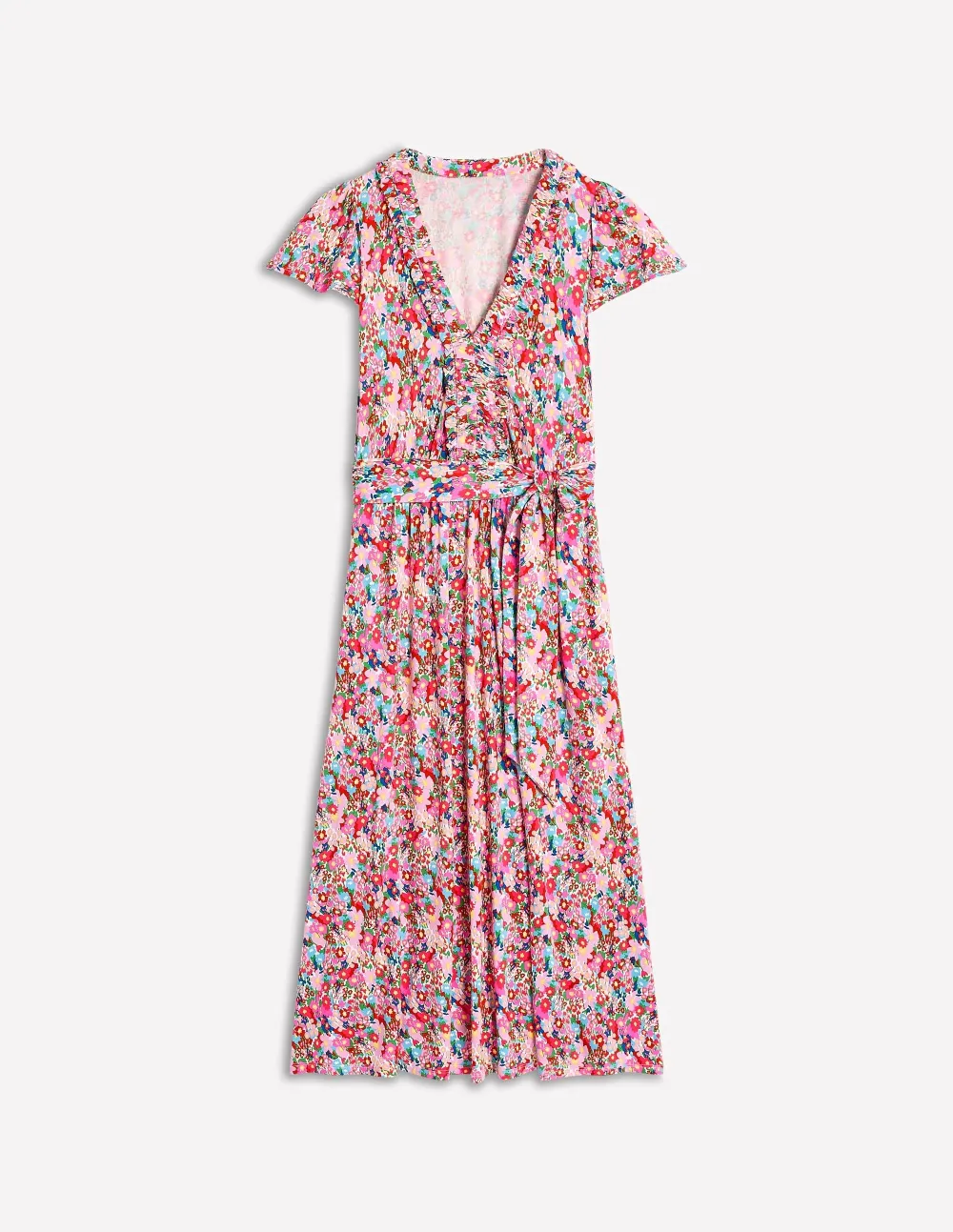 Light Pink Floral Short - Sleeve Maxi Dress