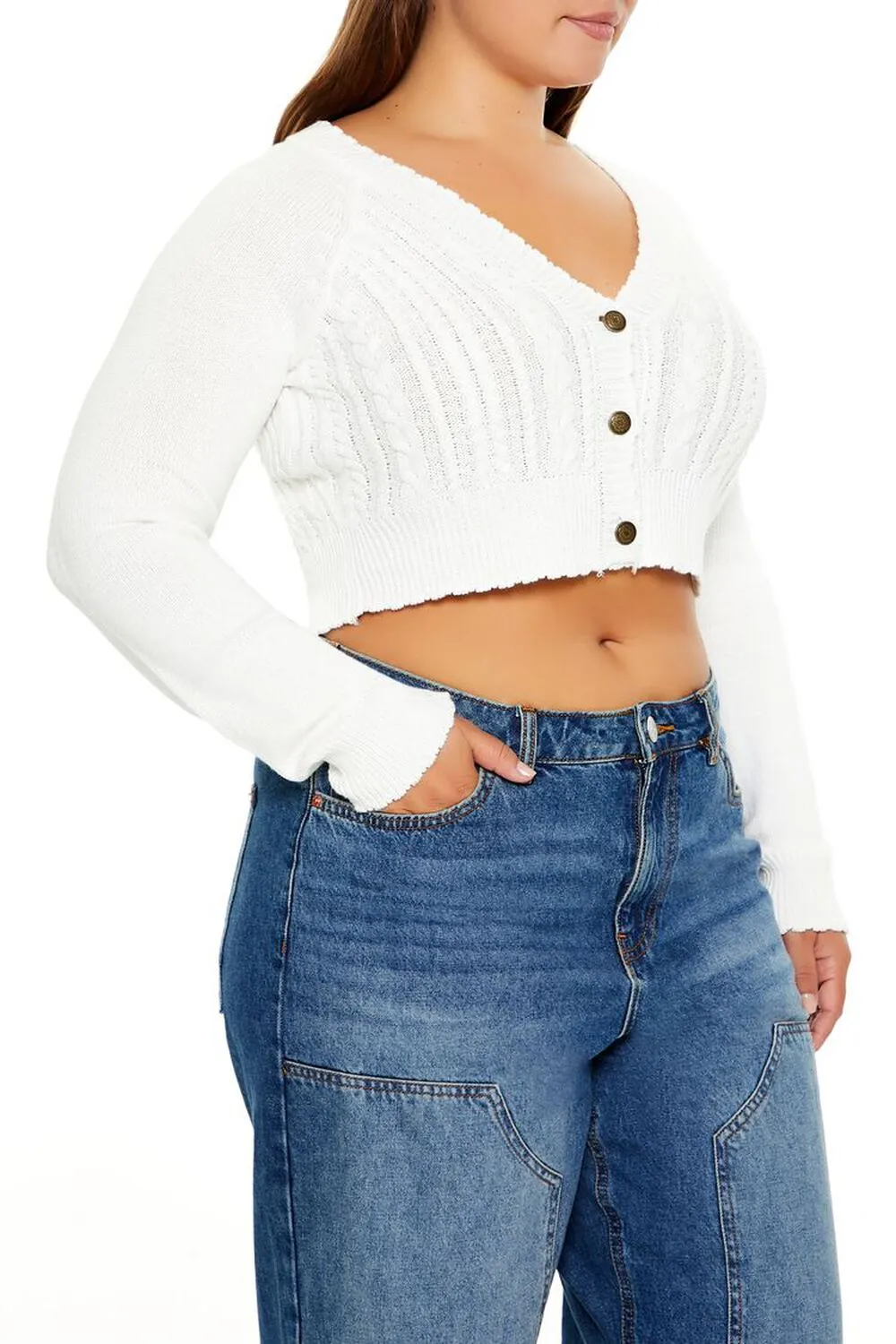 Plus Size Cropped Cardigan Sweater