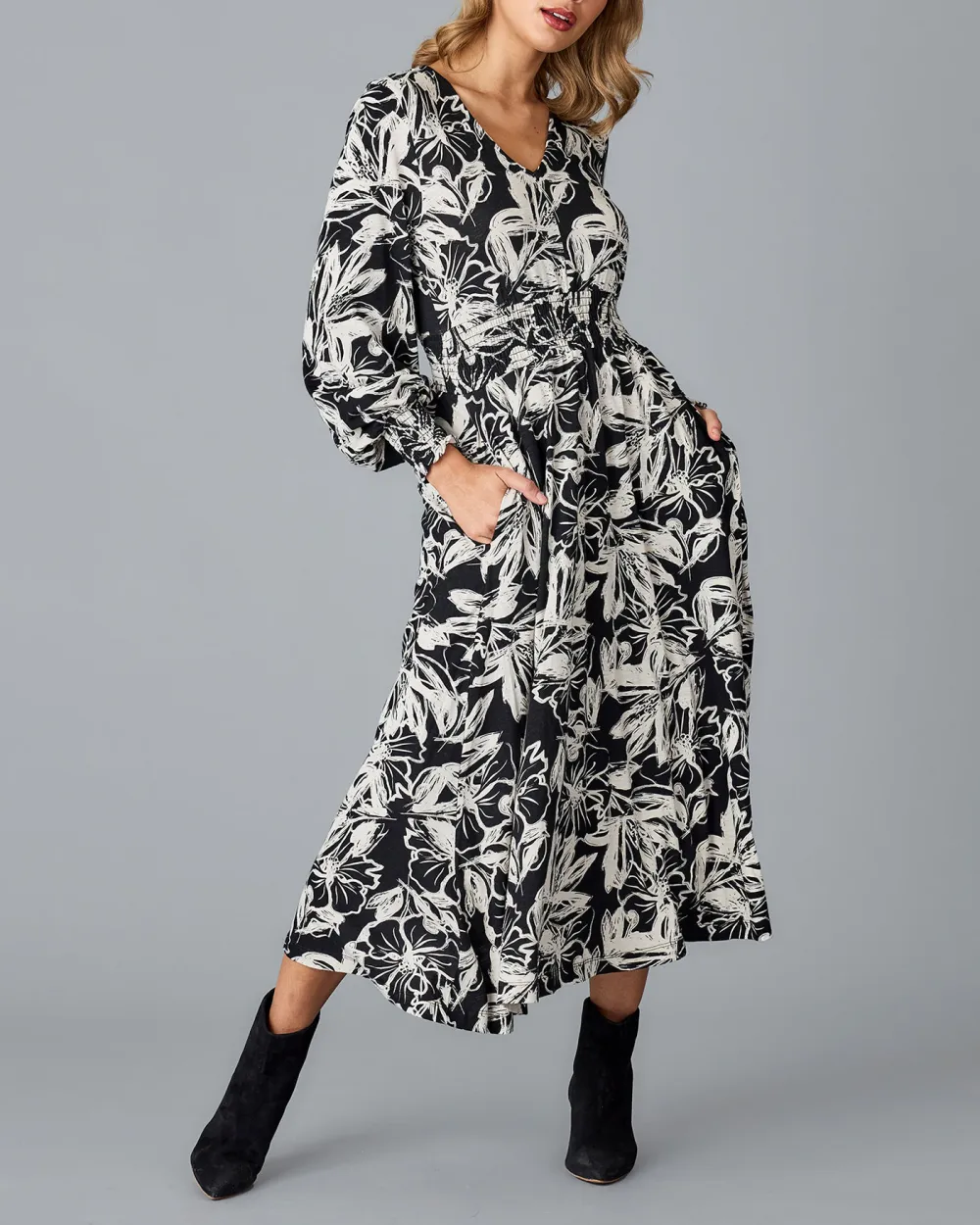 Black Floral Wrap Dress