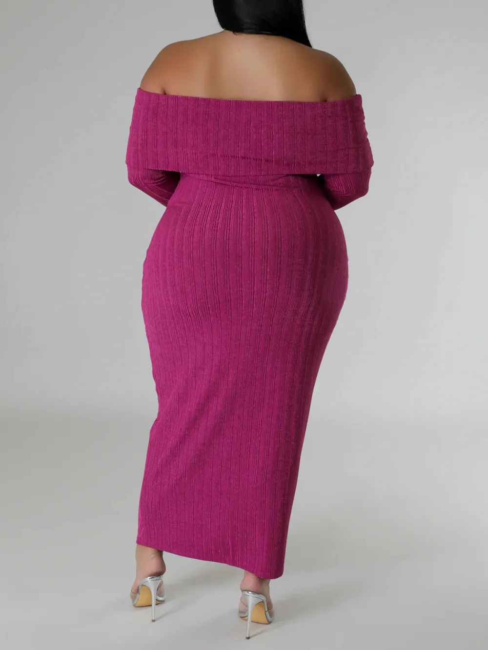 Long Sleeve Straight Neck Maxi Dress