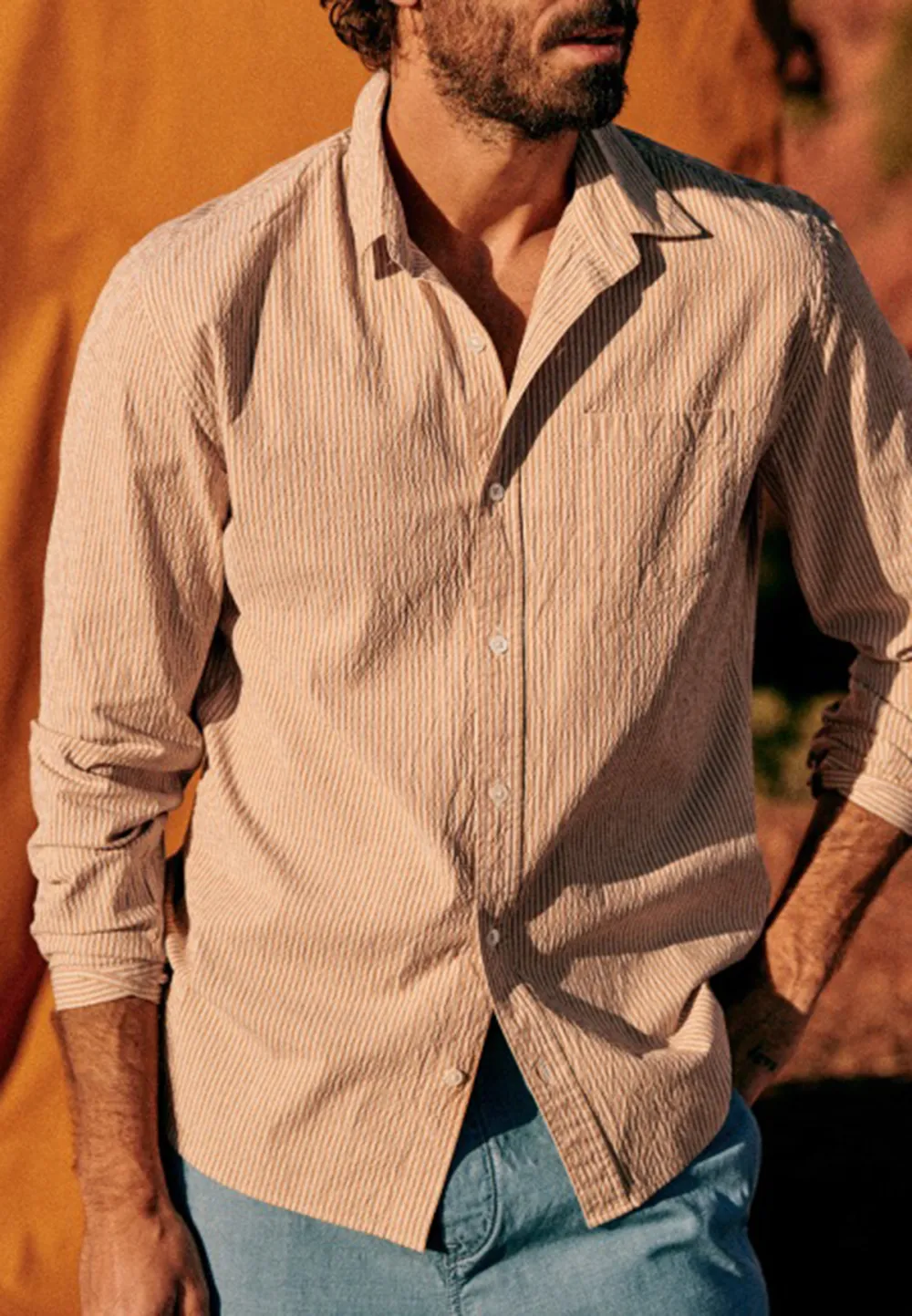 Seersucker Shirt-Ecru / Ocre
