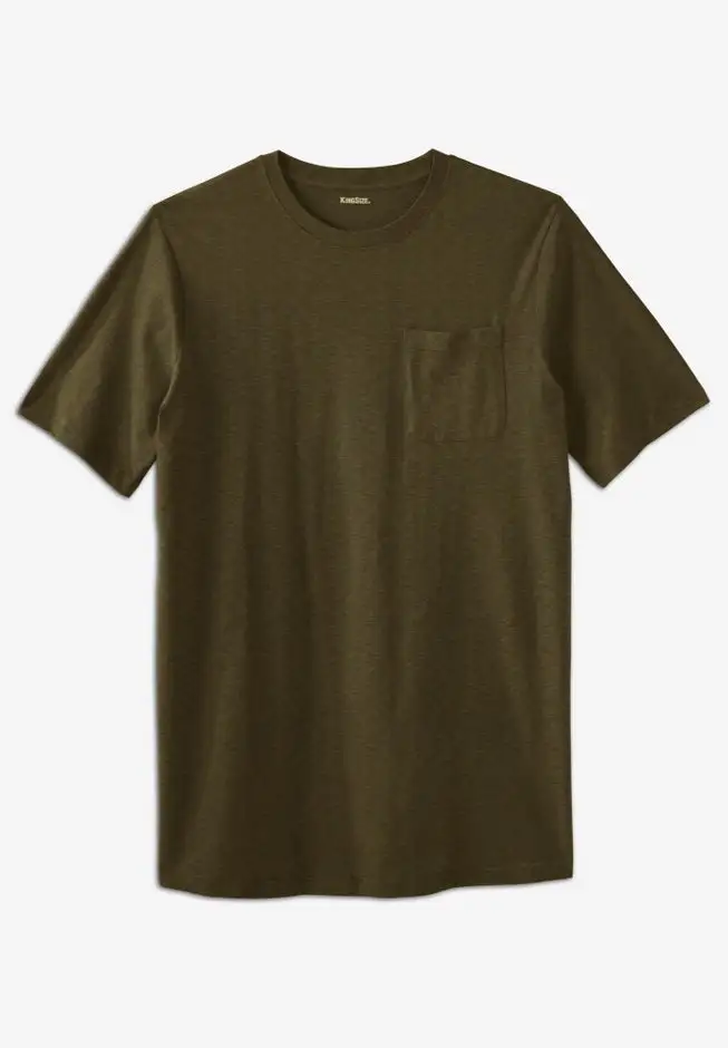 Shrink-Less Lightweight Longer-Length Crewneck Pocket T-Shirt